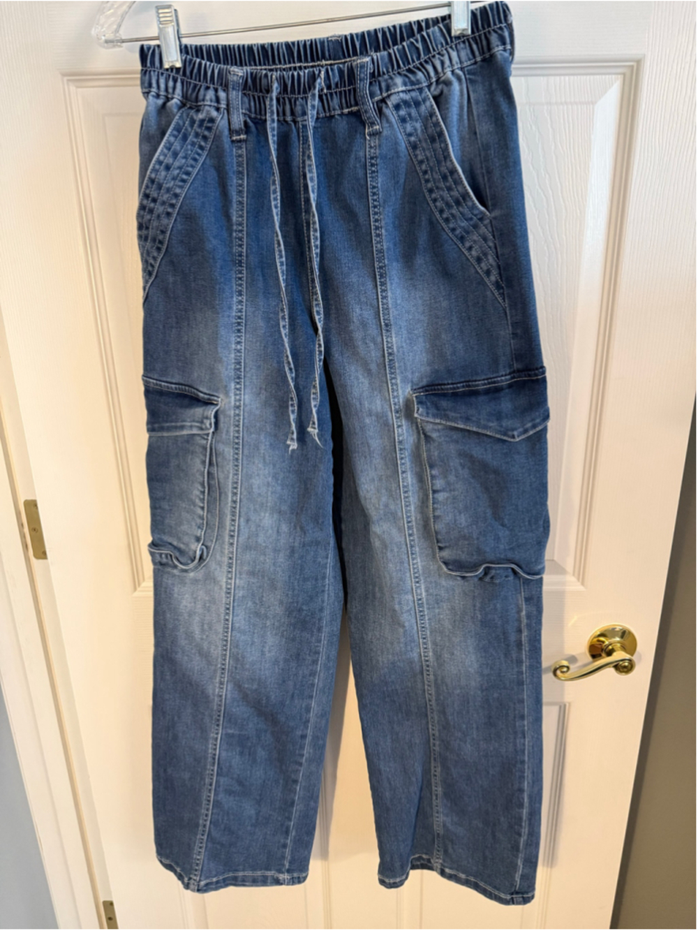 Madden NYC Skater Cargo Jeans sz XS Light Wash Drawstring Wide Leg EUC